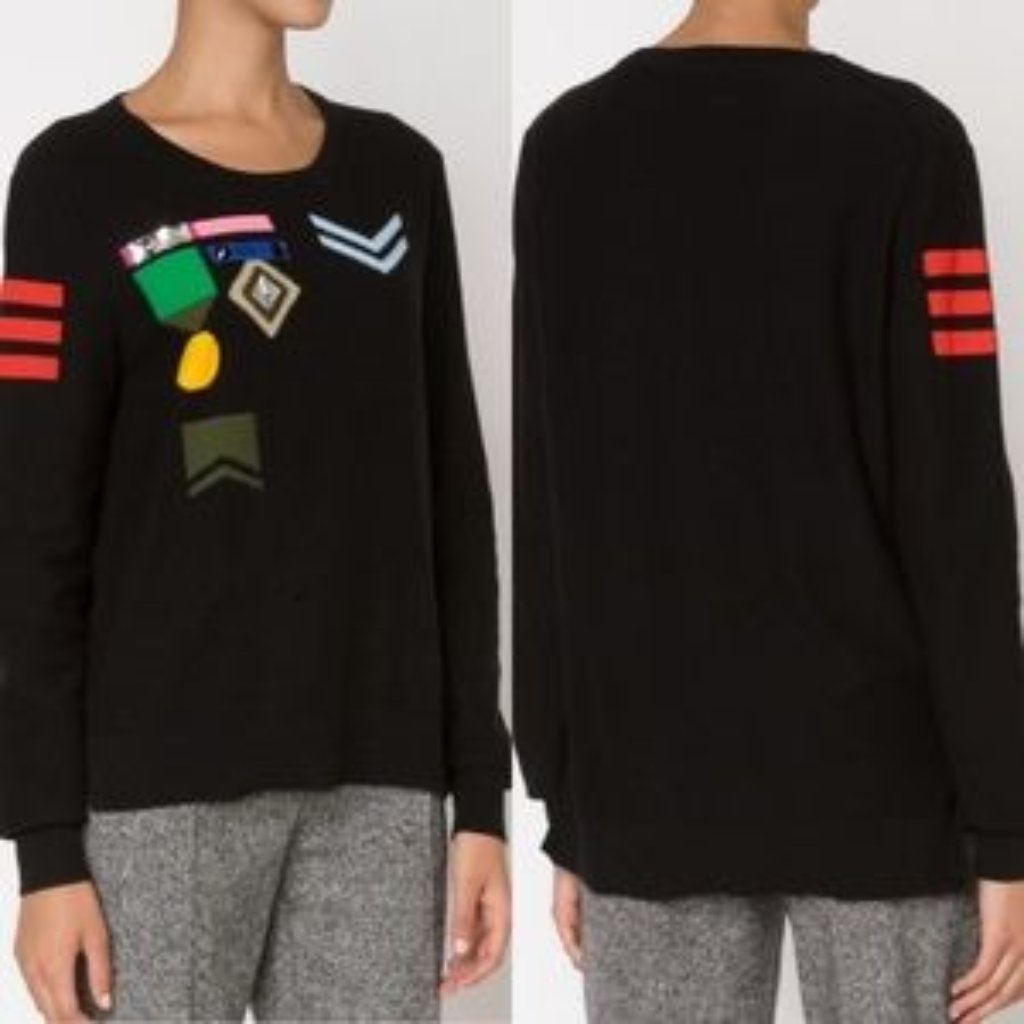 Sonia Rykiel Black Insignia Embellished Sweater Stretchy Top M